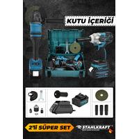 STAHLKAFT STH 9930 58vf  2'li Ultra Set Akülü Taşlama / Akülü Somun Sökme Matkap