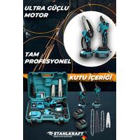 STAHLKRAFT STH 9980 M 2 Li Set 58Vf Makas & Akülü Dal Budama Testeresi 2 pala 2 zincir Şarjlı