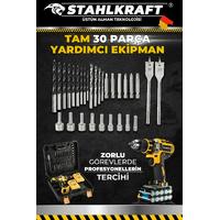 STAHLKRAFT STH 9182 S 58Vf Çelik Mandren Çift Akülü Li-ion Bataryalı Matkap 30 Parça Hediyeli