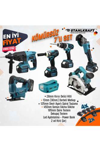 DAWREEK STH 9949 58 VF 7 Lü MAX Plus Set Somun Sıkma + Hilti + Matkap + Taşlama + Daire Testeresi + Dekupaj + Power bank fener