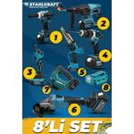 STAHLKRAFT STH 9948 58 VF 8 Lü MAX Plus Set Somun Sıkma + Hilti + Matkap + Taşlama + Budama Testere + Makas + Dekupaj + Power bank fener
